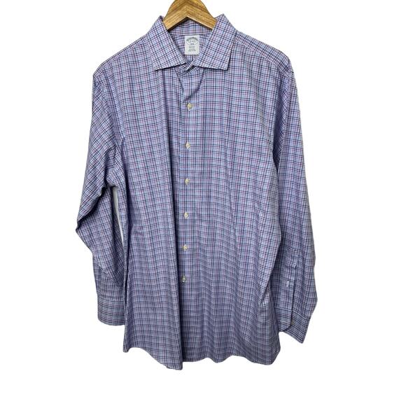 Brooks Brothers Purple Plaid Long Sleeve Button-Down Shirt Men's 17-4/5 - Picture 1 of 5